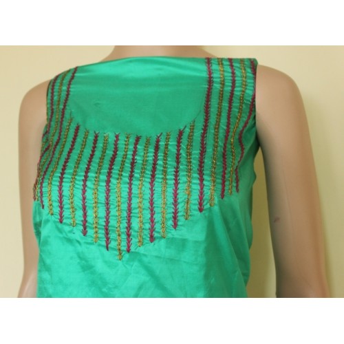 Green Pure silk kurta  material withembroidery